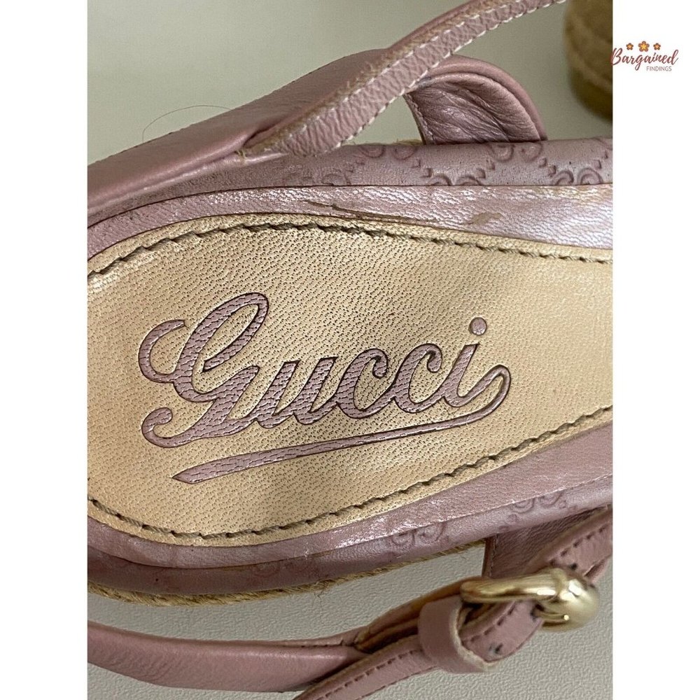 Authentic GUCCI Pink Micro-Guccissima Leather Wedge Espadrille Sandals 38.5/8.5 - Picture 2 of 14
